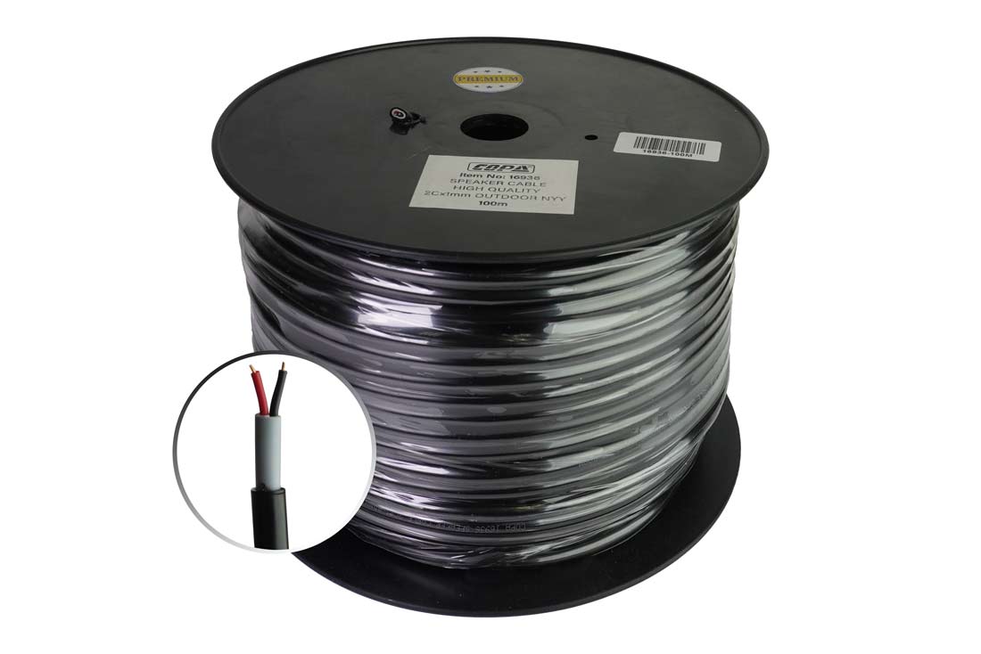 כבל רמקול נחושת מלא בעובי 1 מ"מ NYY חיצוני בגליל 100/200 מטר - 100 מ׳ כבל רמקול נחושת מלא בעובי 1 מ"מ NYY חיצוני בגליל 100/200 מטר - 100 מ׳