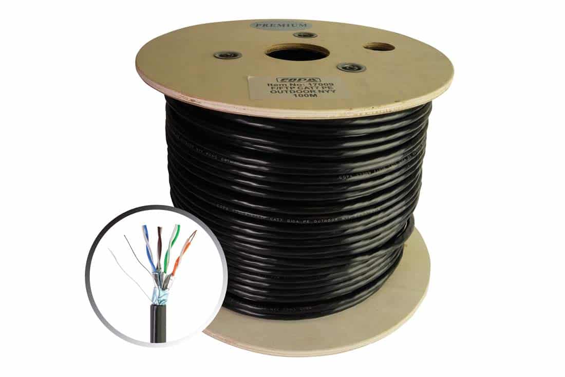 כבל תקשורת חיצוני F/FTP CAT7 NYY נחושת מלא במטר רץ - 100 מ׳ כבל תקשורת חיצוני F/FTP CAT7 NYY נחושת מלא במטר רץ - 100 מ׳