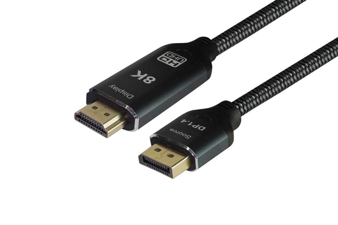 כבל DP ל- HDMI באורך 1.8 מ' תומך 8K@60Hz
