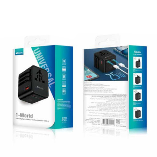 מתאם חשמל אוניברסלי עולמי נורדיק תקני כולל שקעי USB A +2XC NORDIC