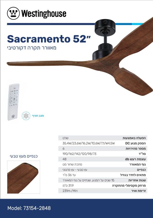 מאוורר תקרה 52" Sacramento סקרמנטו