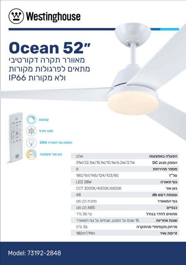 מאוורר תקרה 52" OCEAN אושן IP66 28W