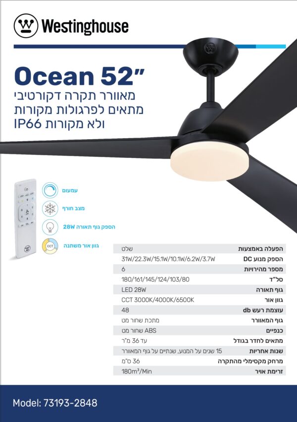 מאוורר תקרה 52" OCEAN אושן IP66 28W