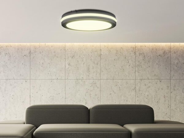 צמוד תקרה סדרת AURA עגול Tri-Color IP65 גוף שחור 50W