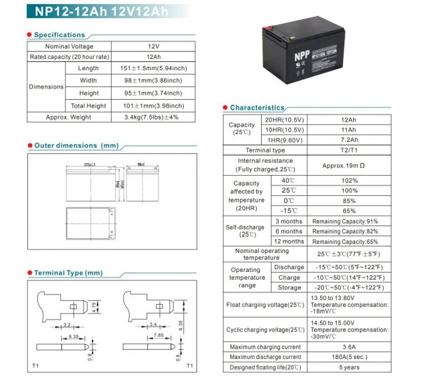 מצבר אטום NPP 12V 12AH