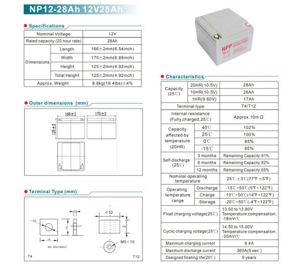 מצבר אטום NPP 12V 28AH