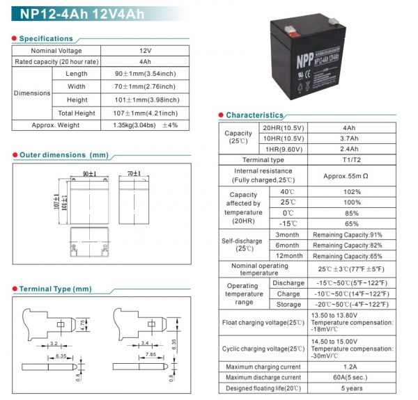 מצבר אטום NPP 12V 4AH