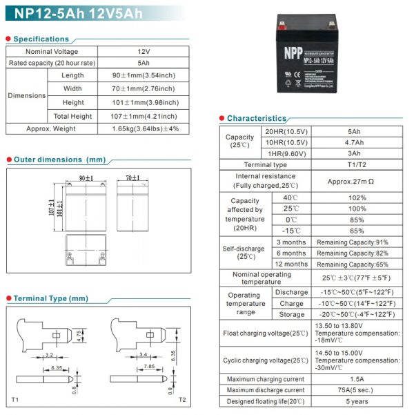 מצבר אטום NPP 12V 5AH