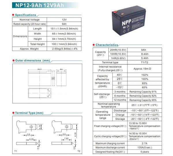 מצבר אטום NPP 12V 9AH