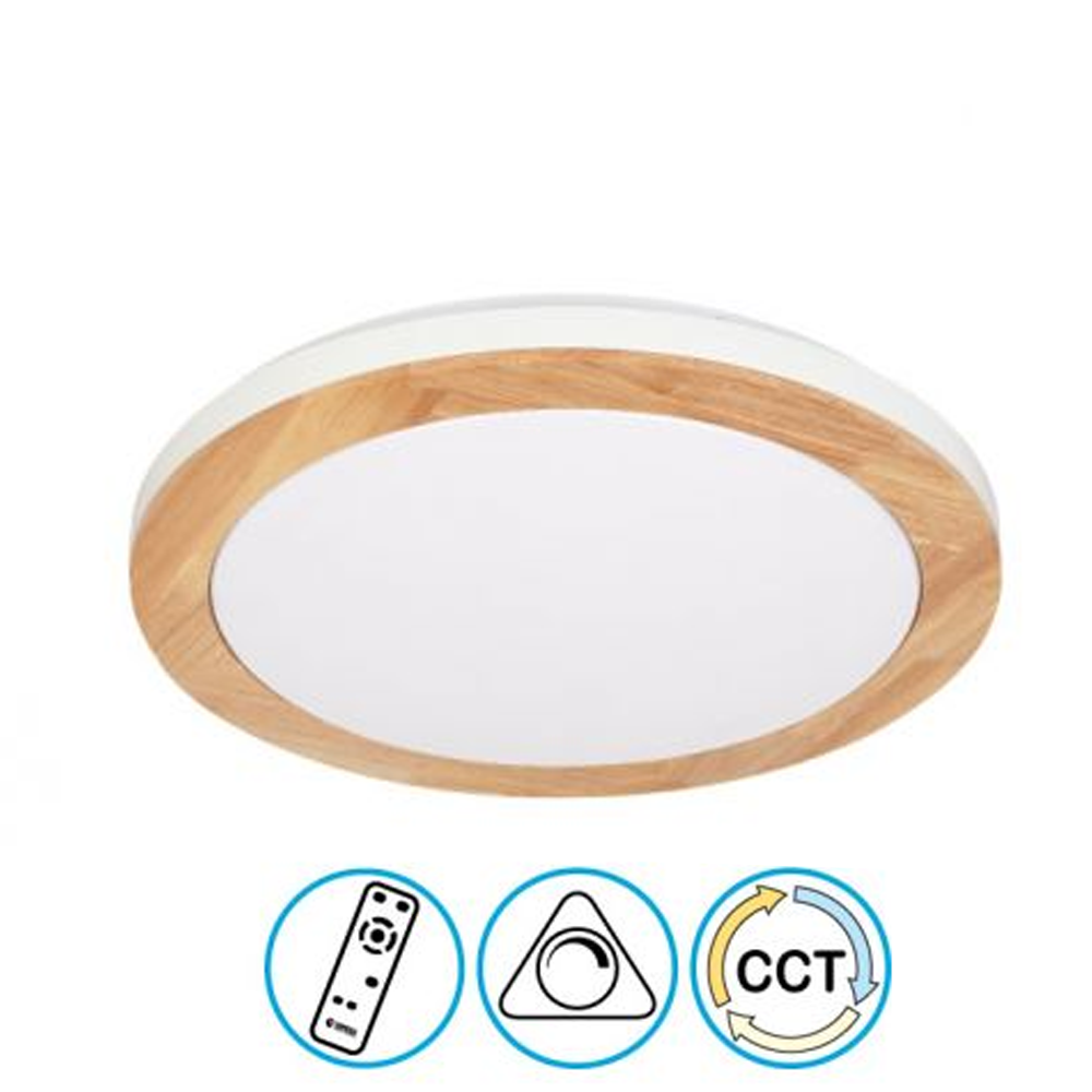 גוף תאורה צמוד תקרה דמוי עץ CCT 48W LOTUS עם שלט