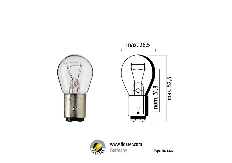 נורת בלם 2 מגעים FLOSSER GERMANY 12V 21\5W