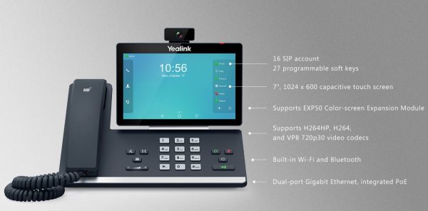 טלפון IP מתקדם לעסקים Yealink T58V Bluetooth Android