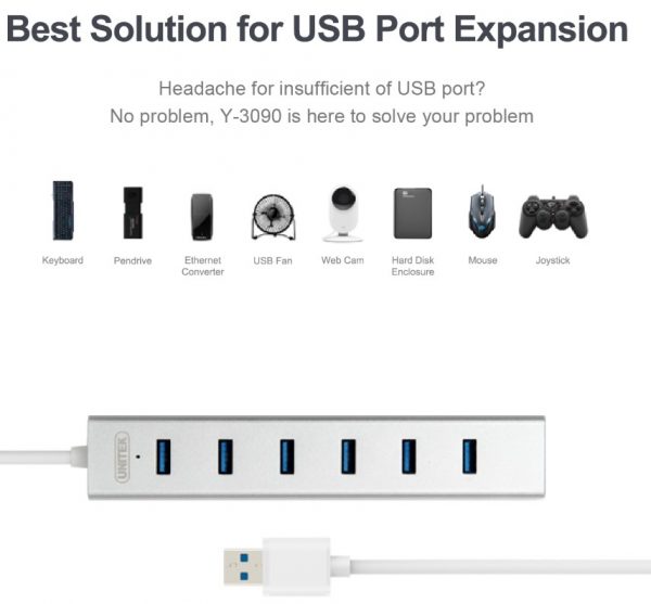 מפצל אלומיניום UNITEK USB3.0 7 Port Hub