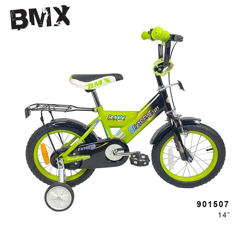 אופני ילדים BMX בגודל 14 אינצ', האופניים מגיעות 86% מורכבות - צבע ירוק זרחני