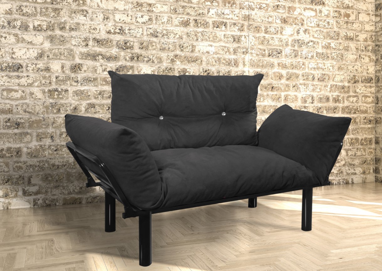 כורסה מעוצבת 2 מושבים עם ריפוד בד לישיבה ממושכת ונוחה - צבע שחור
