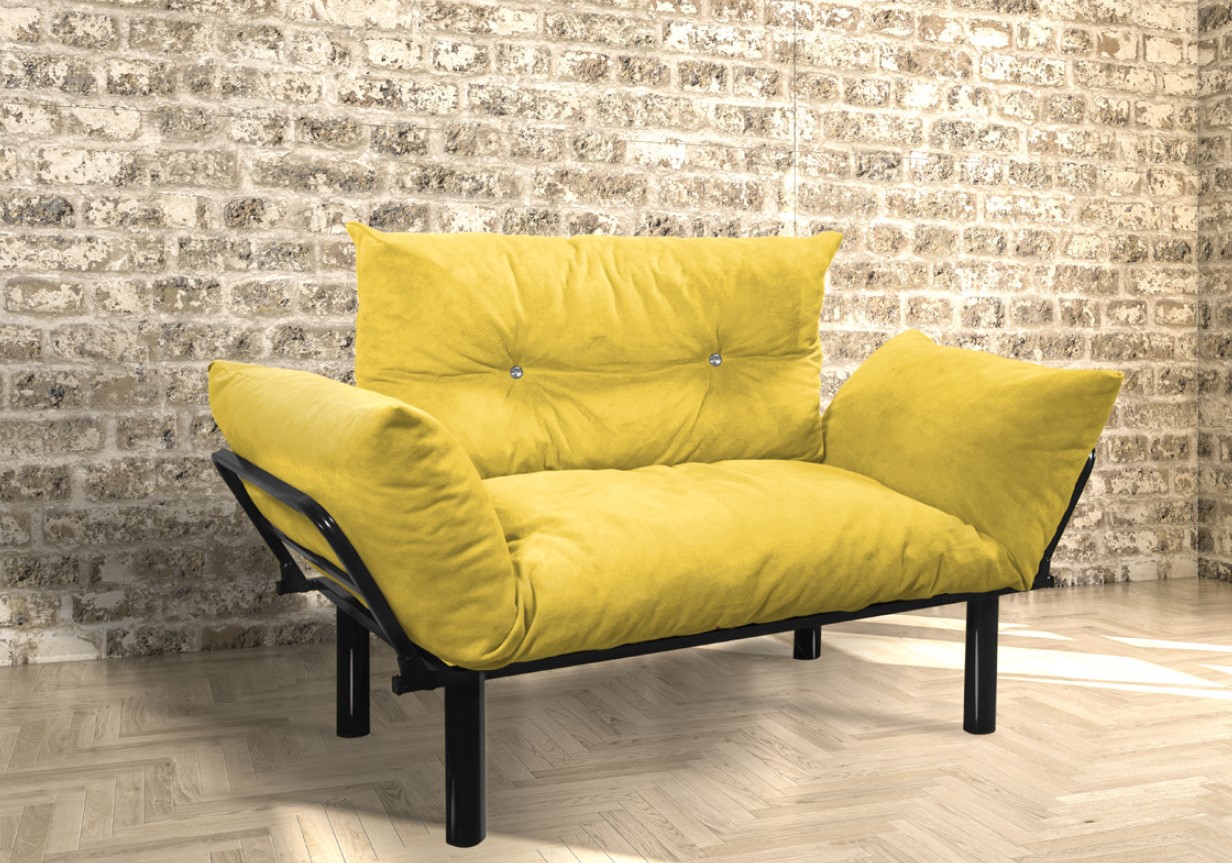כורסה מעוצבת 2 מושבים עם ריפוד בד לישיבה ממושכת ונוחה - צבע צהוב/חרדל