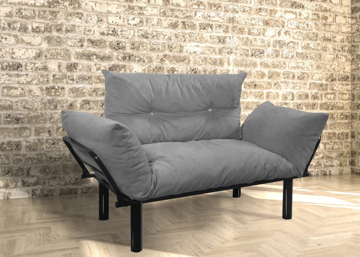 כורסה מעוצבת 2 מושבים עם ריפוד בד לישיבה ממושכת ונוחה - צבע אפור