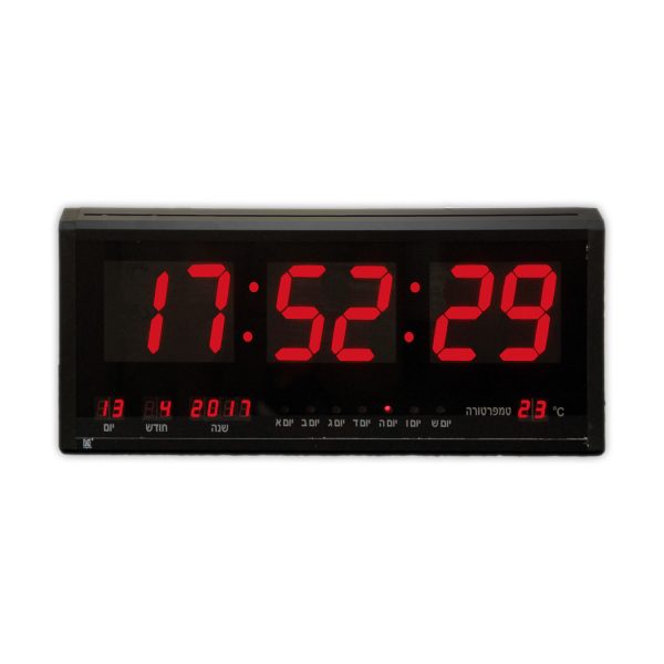 שעון קיר דיגיטלי לד 45 ס"מ LED אדום GF-482 תצוגה בעברית